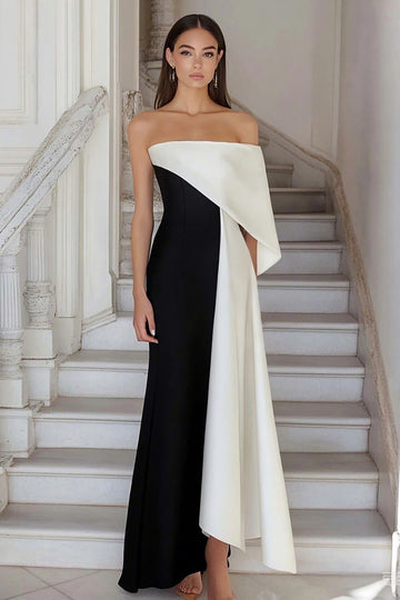 One Shoulder A Line Black And White Formal Dress